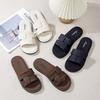 Women's Soft Leather Flat Slide Sandals Comfortable Open-Toe Casual Slippers for Daily Wear