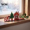 Rustic Wooden Cabin Decor Christmas Ornaments, Tabletop Decoration with Santa Claus Snowman Elk Window Display Props Designs for Home Holiday