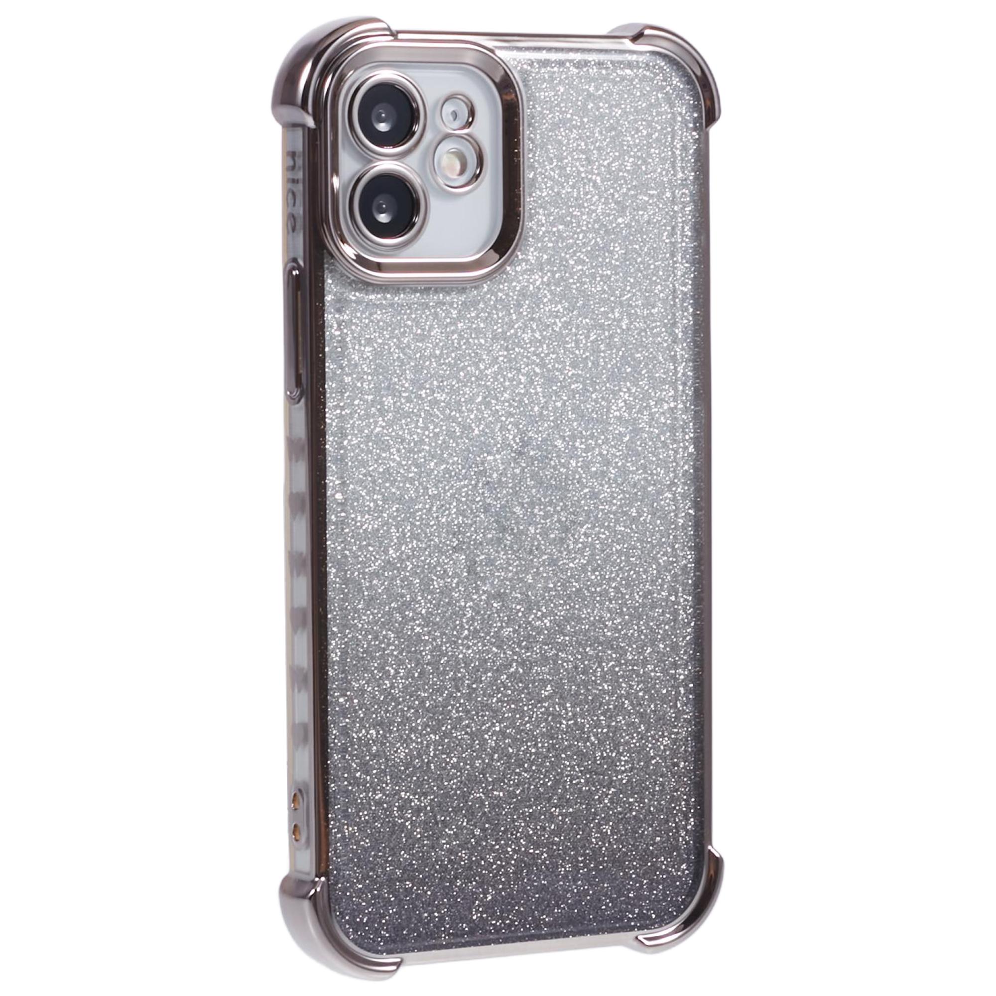 

For iPhone 12 Case Electroplating Glitter Soft TPU Phone Cover Side Heart Pattern Grey