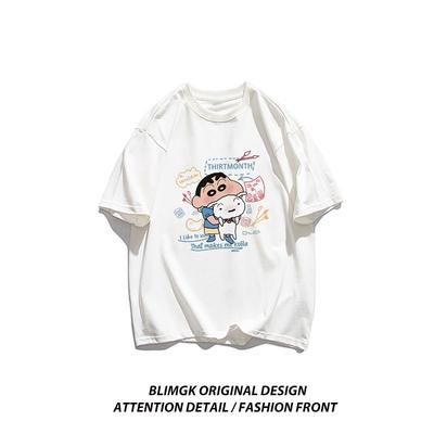 Cute Cartoon Crayon Girl T-Shirt Sanr Cute T-Shirt Letter Personalised Comfort Short Sleeve Casual Street Comfort Short Sleeve