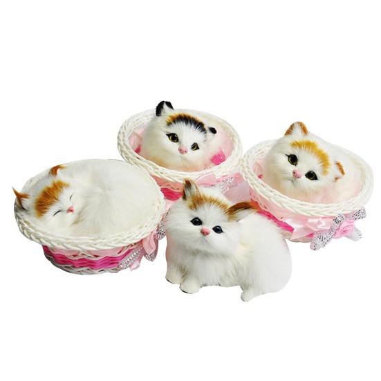 Lifelike Screaming Sound Cat in Basket Plush Doll Kids Toy Home Car Decoration