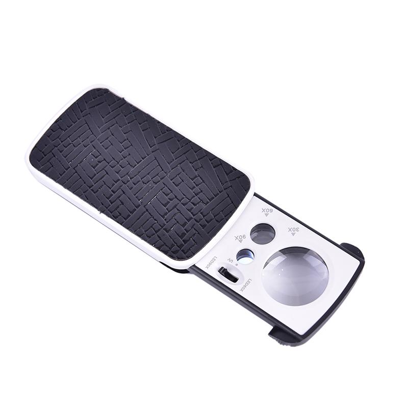 

1шт 30/60/90X ювелірна лупа скляна акрилова ультрафіолетова світлодіодна слайд-світлова лупа чорний