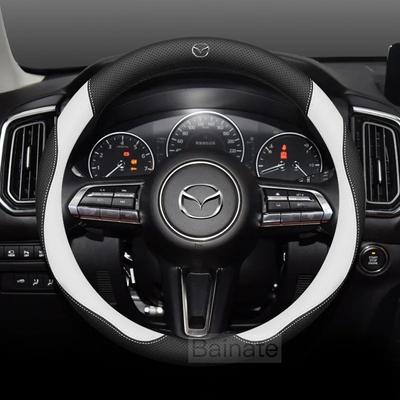 For 3 5 6 SKYACTIV Axela Atenza CX30 CX5 CX8 CX9 MX5 RX8 RX7 BT50 Carbon Fiber Leathe Car Steering Wheel Cover Accessories