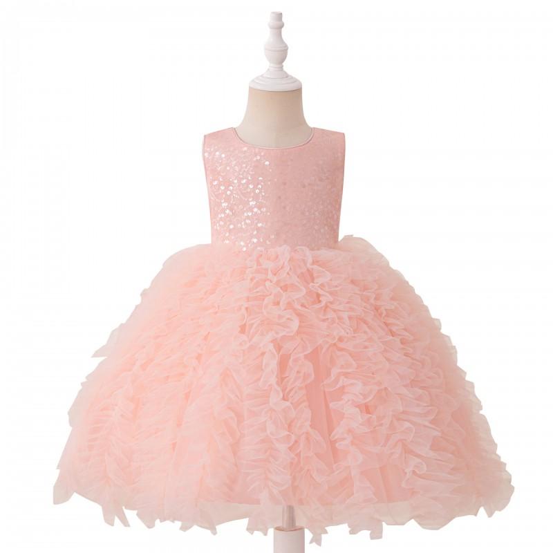 Kids Girls Sequin Tulle Party Dress Sleeveless Formal Gown Pageant Wedding