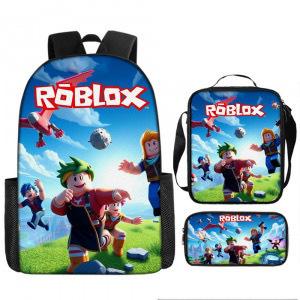 3D Animation Backpack Three-Piece Set, Student Meal Bag, Pencil Bag, Rob Lesi Printing Schoolbag, Curved Shoulder Strap. pencil case