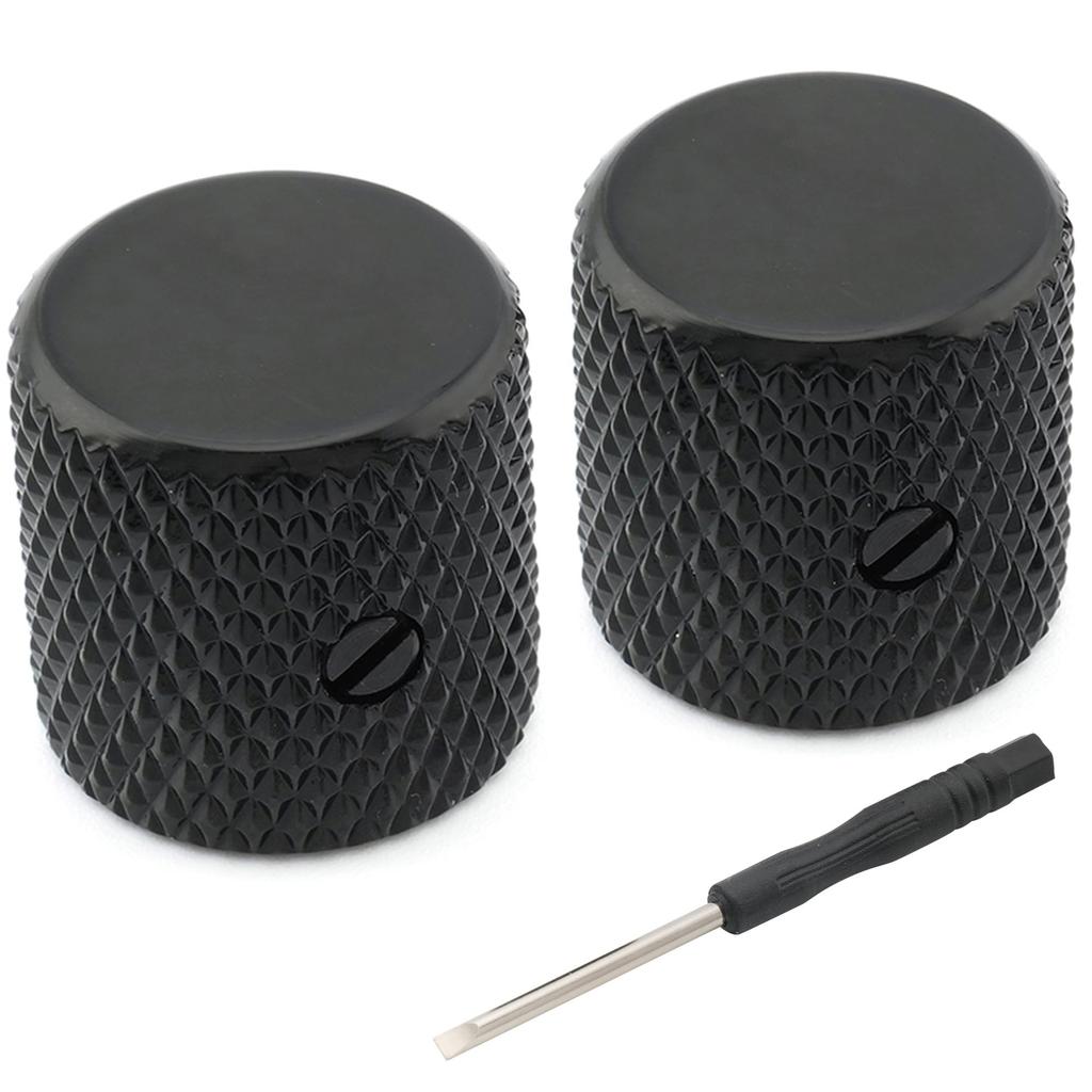 Musiclily Pro 1/4" Steel Flat Dome Knobs, Horizontal Thread, Metric/Inch Compatible, for Electric Guitars and Basses, Black (Set of 2)