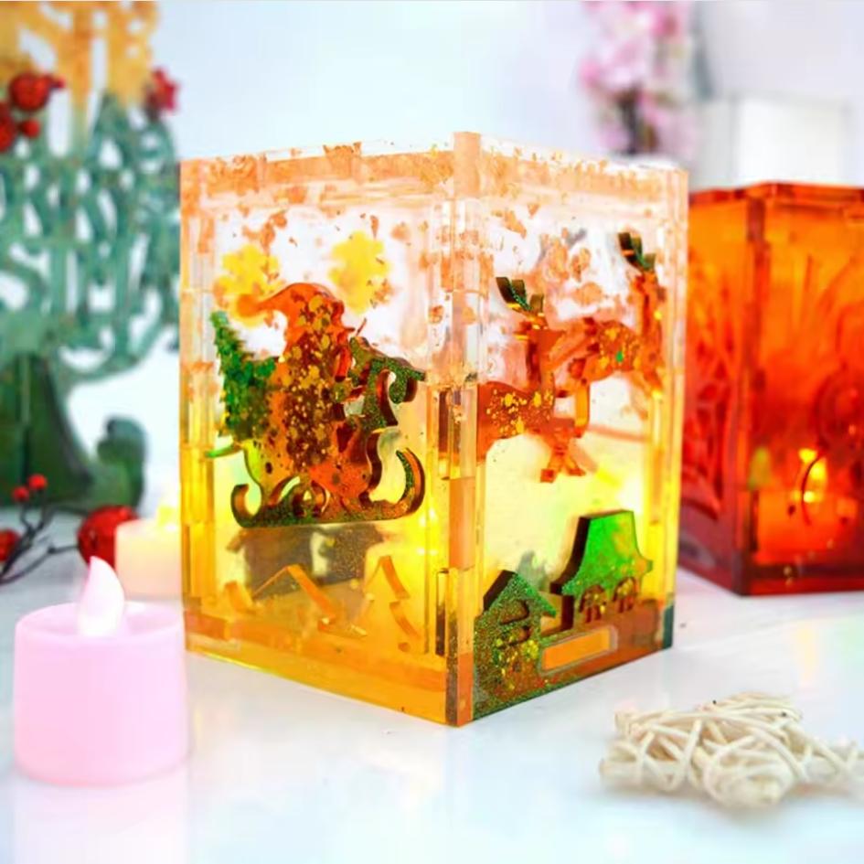 3d Christmas Light Resin Mold,6 Pieces Silicone Resin Mold With Santa Clause Reindeer Sleigh Pattern,epoxy Resin Casting Mold