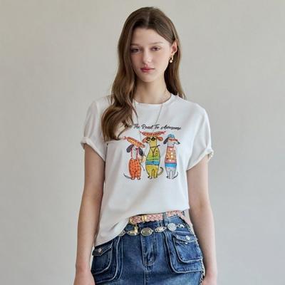 Handmade Beading Dog PrinT T shirT zf07qT005na