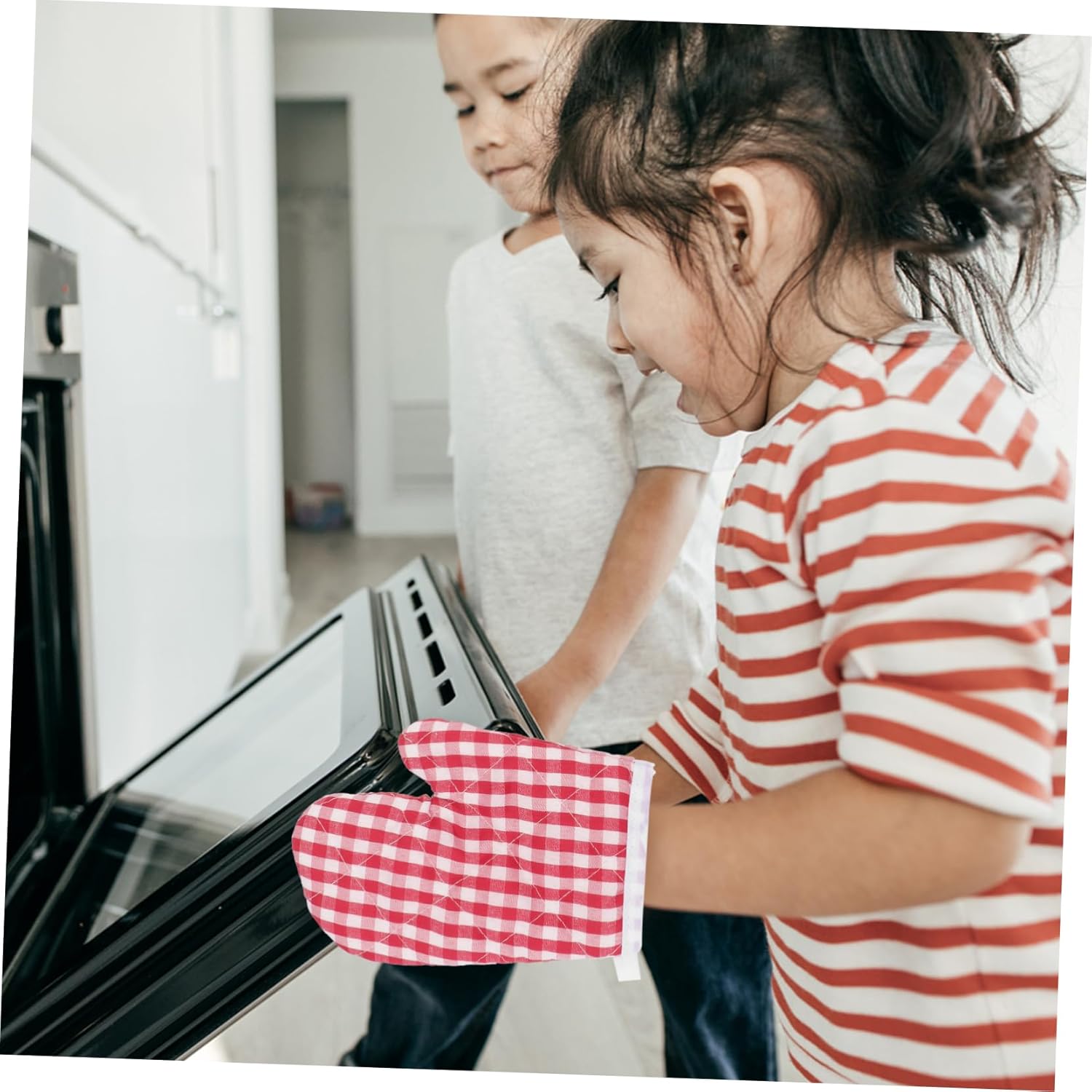 2pcs Kids Oven Mitts for Children Play Kitchen: Microwave Cooking Gloves Oven Gloves Oven Mitt Set,red Checkered Baking Gloves Kitchen Mitts for Safe