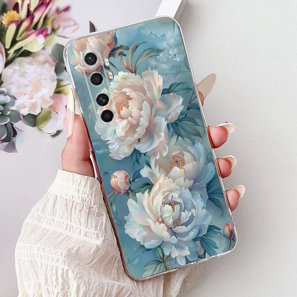 Clear For Xiaomi Mi Note 10 Lite Case Cover Luxury Butterfly Love Fashion Flowers Cool Lion Funny Painted 6.47''