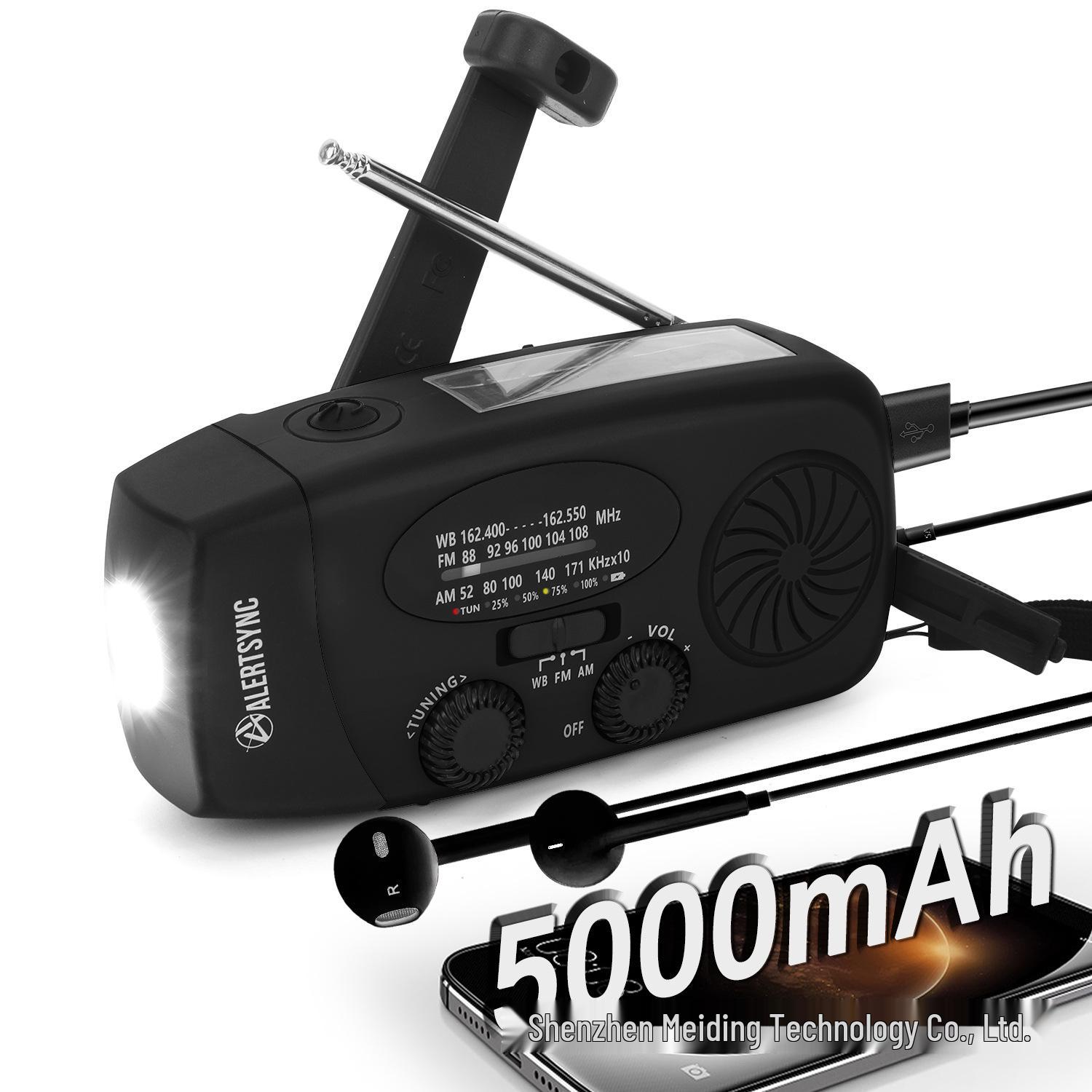 

2025 Радио с ручным заводом, солнечной зарядкой и аварийными оповещениями NOAA 6000mAh