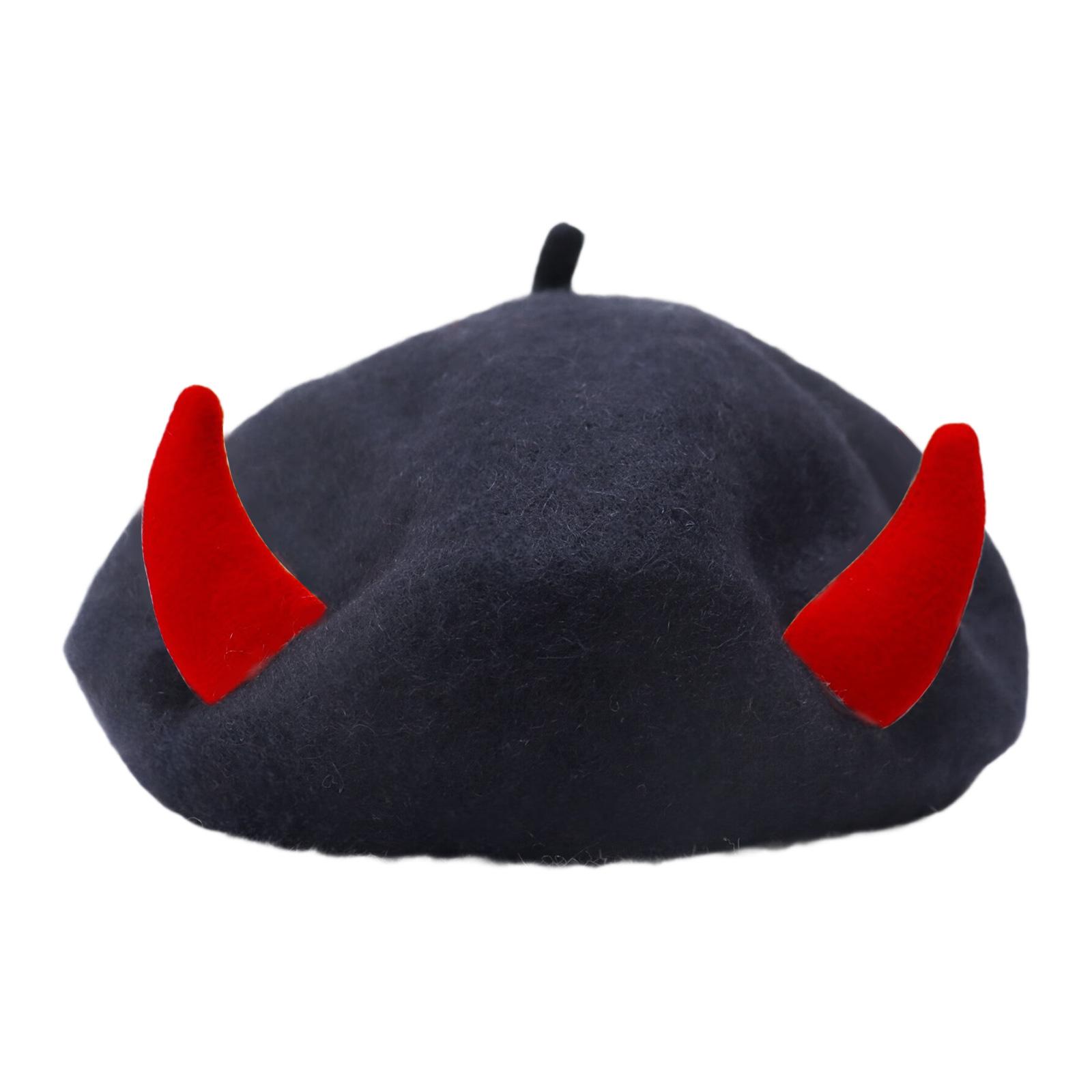 

Warm Devil Horn Beret Hat For Women Teens Girl Outdoor Activity Casual Winter Wear Halloween Event Gathering Headwear C1