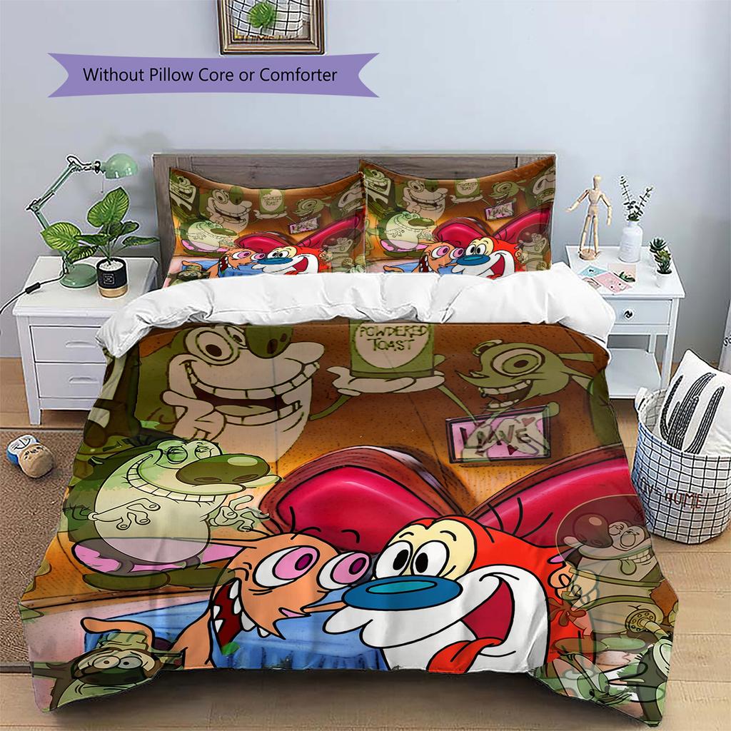 Ren & Stimpy  Pattern Bedding Quilt Set  Home Decoration  Gift (1 * duvet cover + 2 * pillowcase  without core)