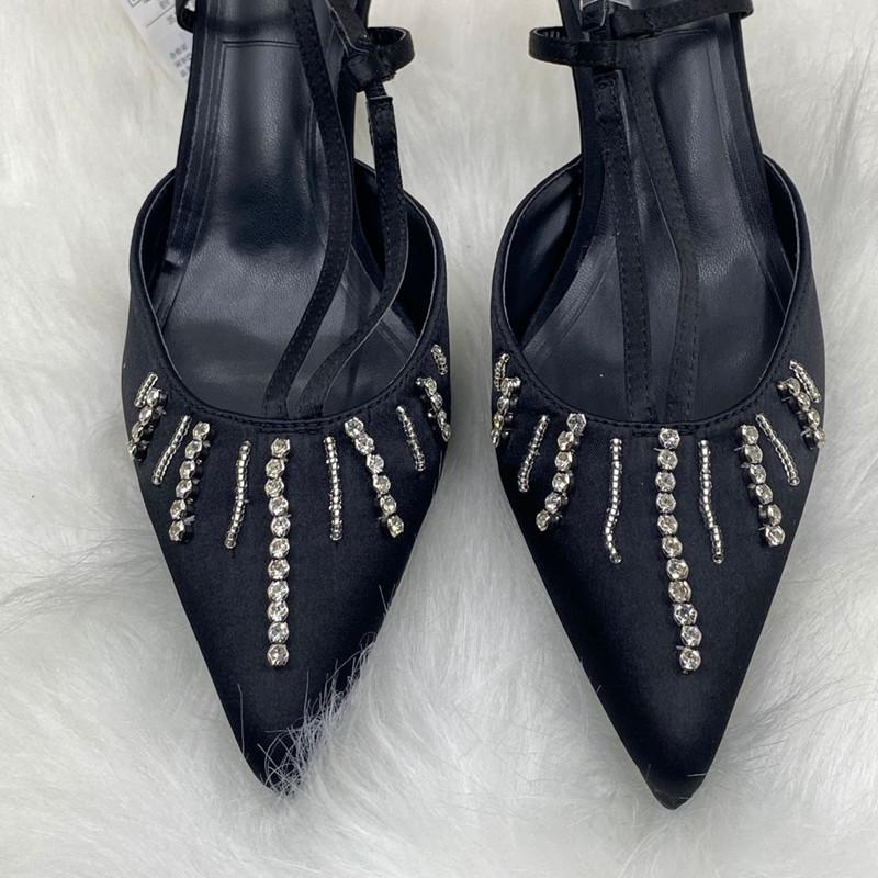 

Fashion Fashion Rhinestones Satin Mary Janes Women Pumps Summer Slingbacks Office Lady Stiletto High heels Elegant Party Dress Shoes 42 чёрный