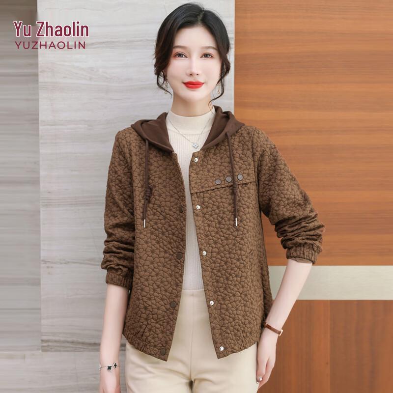 YUZHAOLIN Mid-Aged Women s Floral Hooded Jacket 4XL