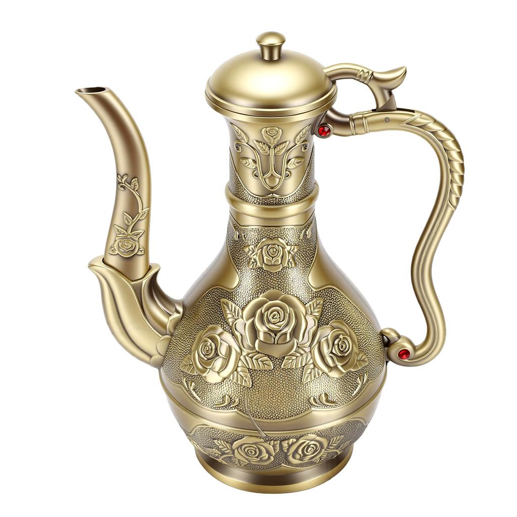 Rose Floral Engraved Antique Wine Pot Decorative Elegant Vintage Teapot for Table Centerpiece