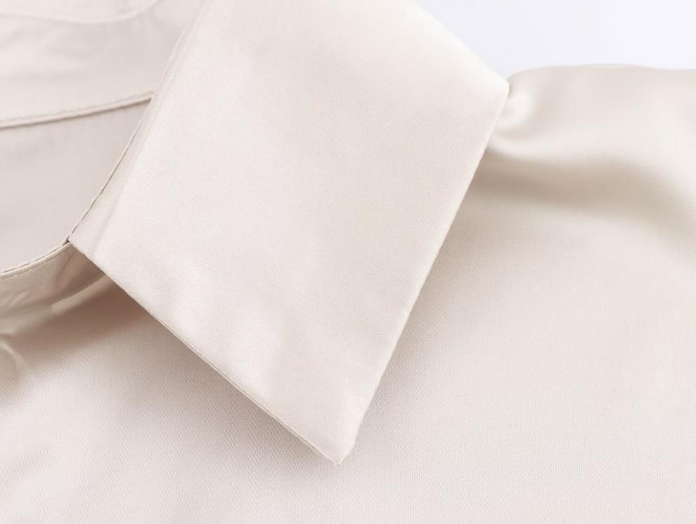 European & American High Street Style Silk Satin Long-Sleeve Shirt