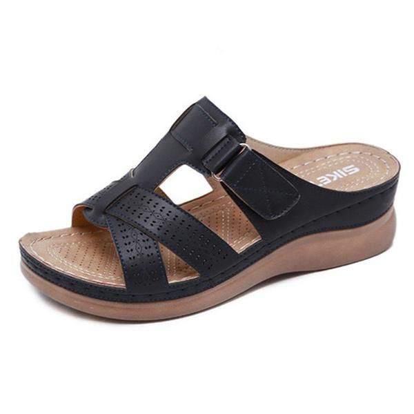 Beställ en storlek upp, sommar Kvinnor Premium Ortopediska Sandaler med öppen tå Kvinnliga Tofflor Spänne Rem Vintage Anti-halk Andas Tofflor Plus Size Sandaler