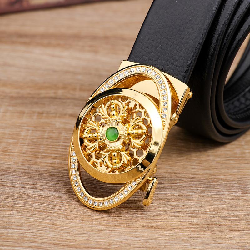 Men's Jade Belt Men's Automatic Buckle Belt PU Leather Gem Agate Hetian Jade Trousers Belt