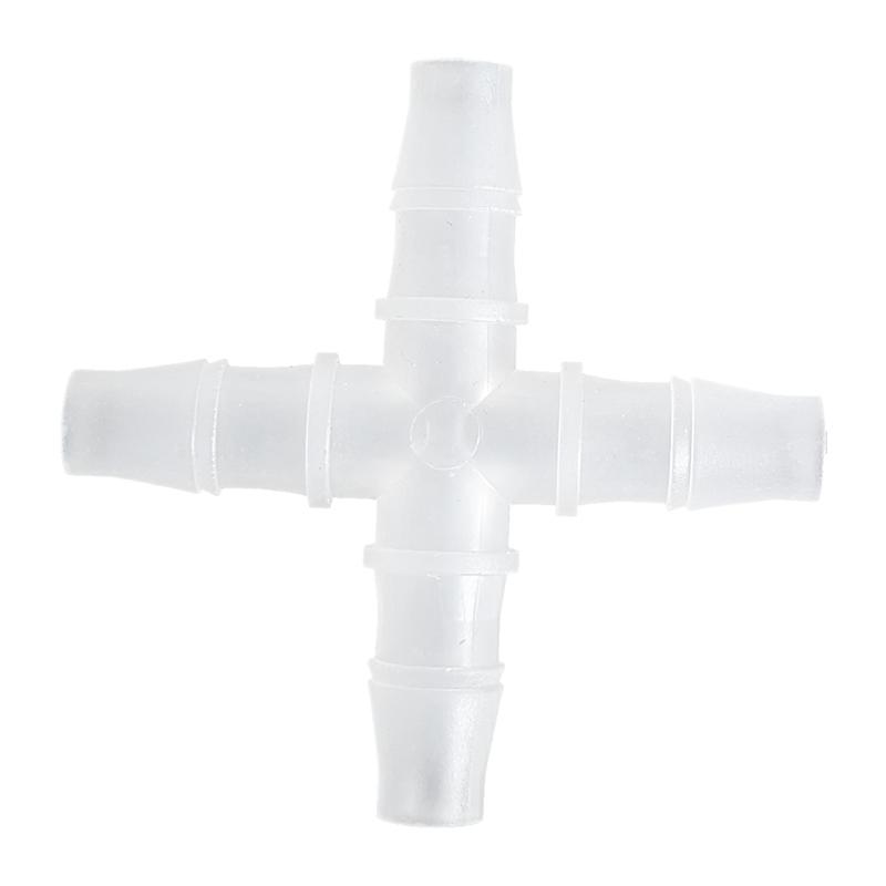 Pagoda Silicone Hose Four-Way Connector - Small Cross-Shaped, Quick Connect Water Splitter, PP Plastic.
