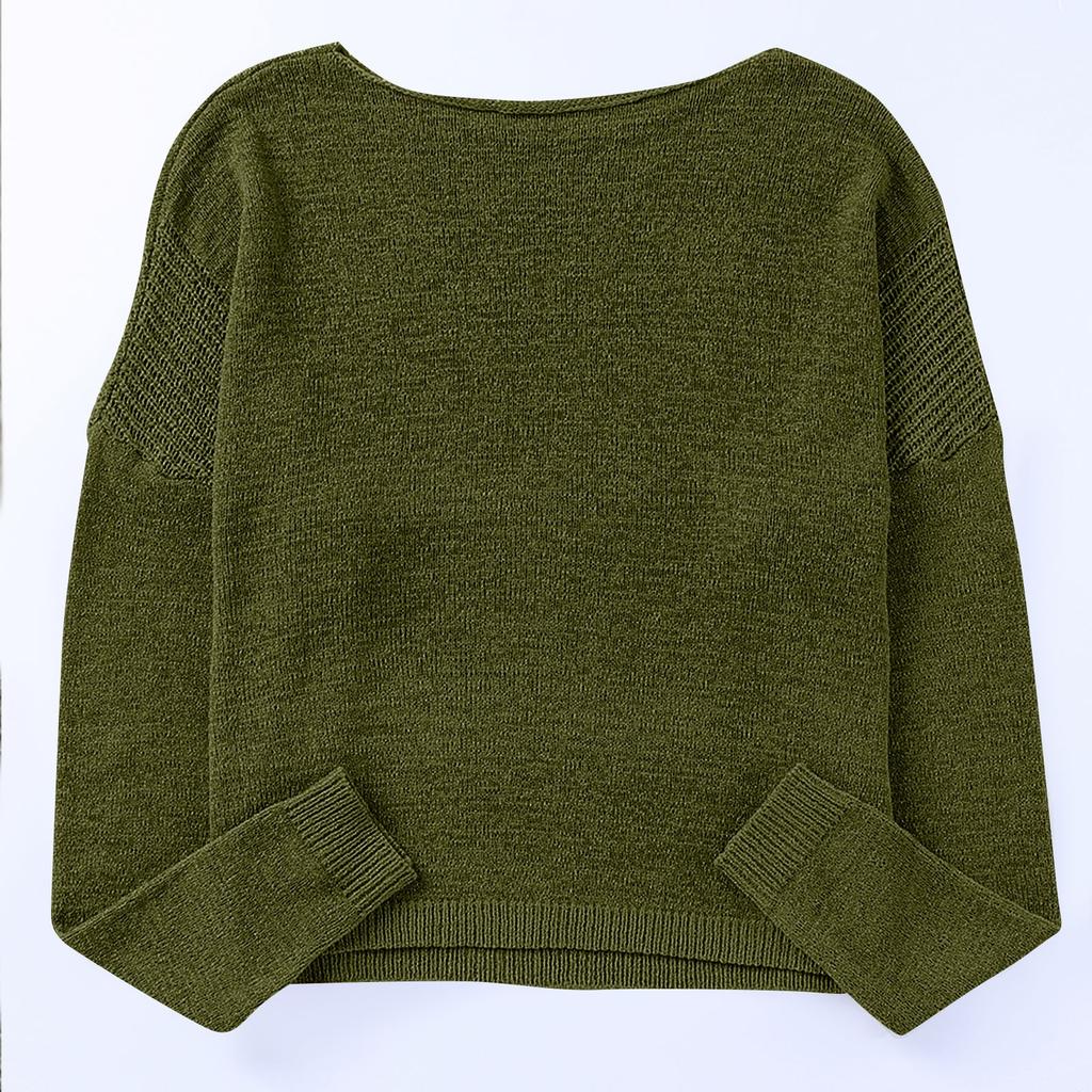 Women Solid Long Sleeve Sweater Crewneck Drop Shoulder Knit Shirts Tops