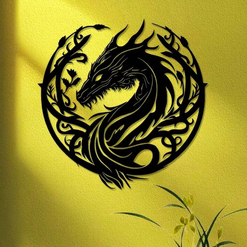 Iron Dragon Head Floral Metal Wall Art Decor Sculpture Gift