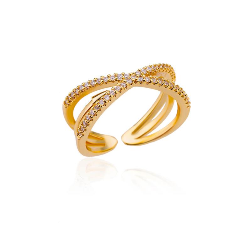 2025  Trendy Gold Plated Stainless Zircon  Rings For Women Chain Geometry Zircon Finger Ring Jewelry Gift