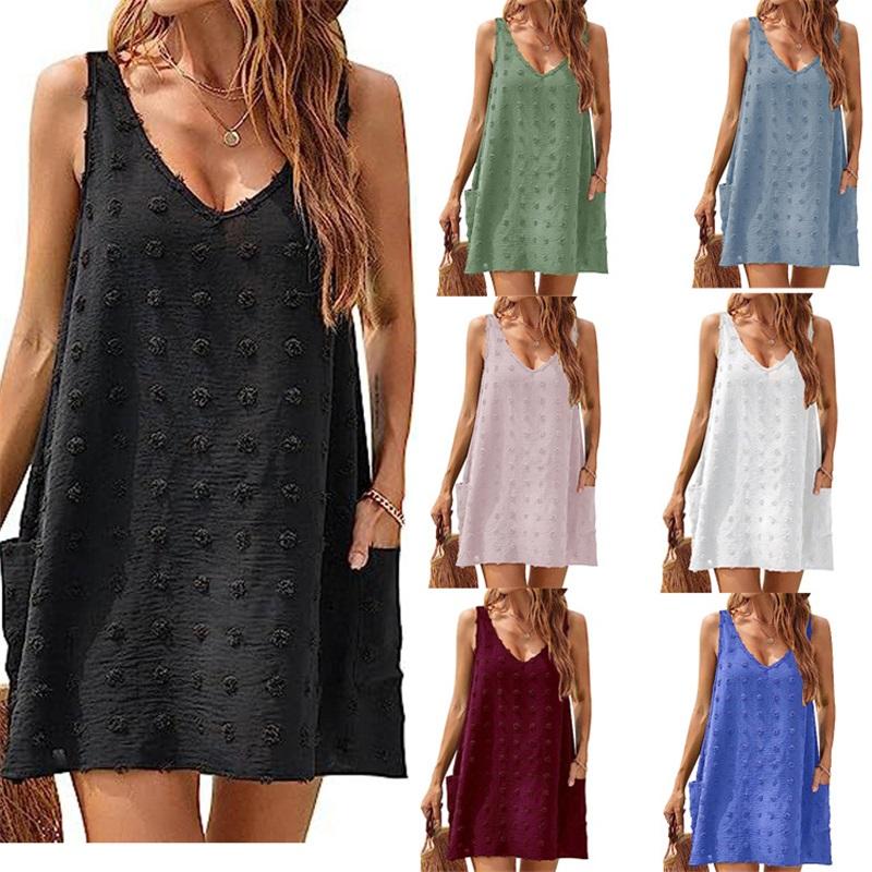 Women's Casual Summer Small Sling Seaside Beach Blouse V neck Loose Vest Sling With Pockets