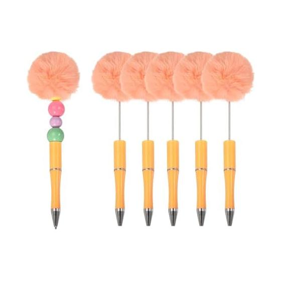 PATIKIL Pom Pom Ballpoint Pens, Fluffy Pompom Pens, Plastic Cute Bead Pens for DIY Gifts, Stationery, 6 Pcs, Orange