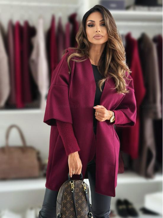 2024 Mid-Length Hooded Wool Coat with Bell Sleeves