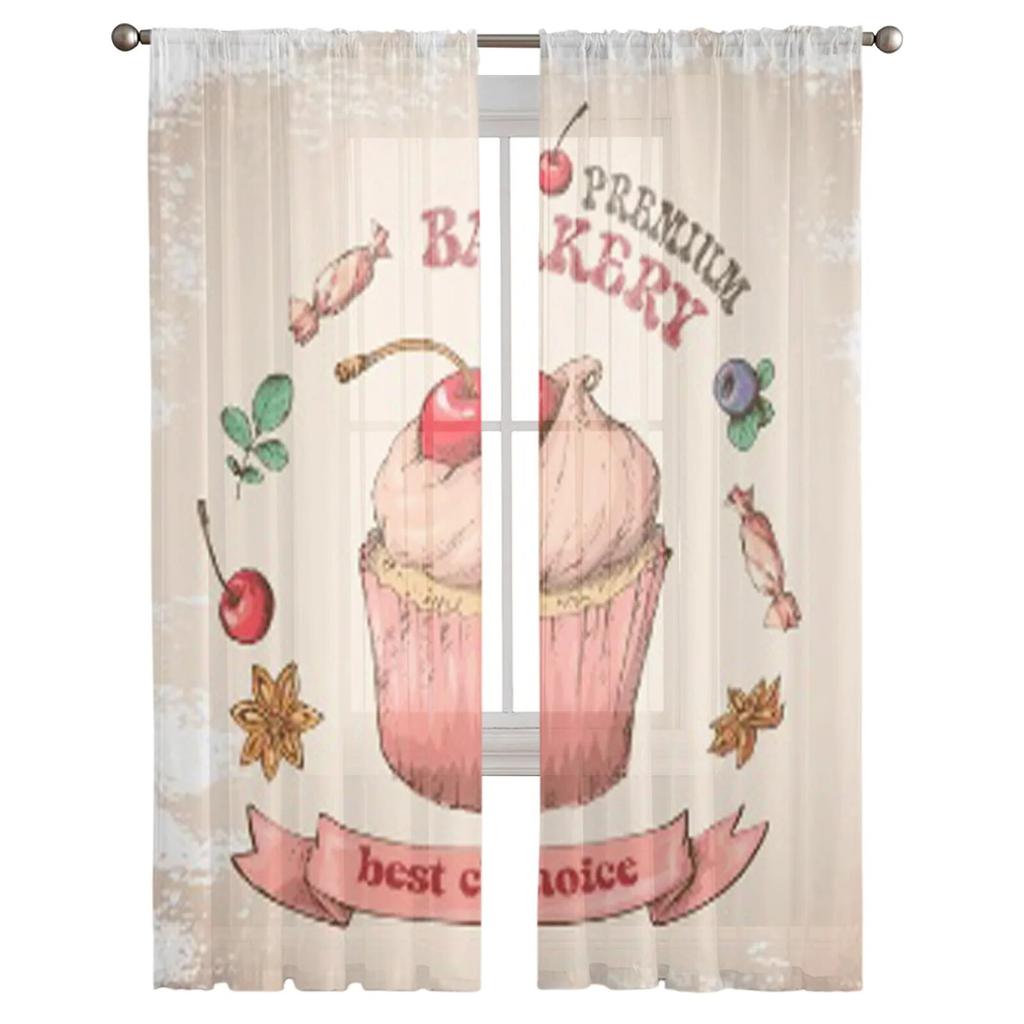 Sweet Capcake With Cream Luxurious Chiffon Sheer Curtains for Living Room Bedroom Decoration Window Voiles Tulle Curtain