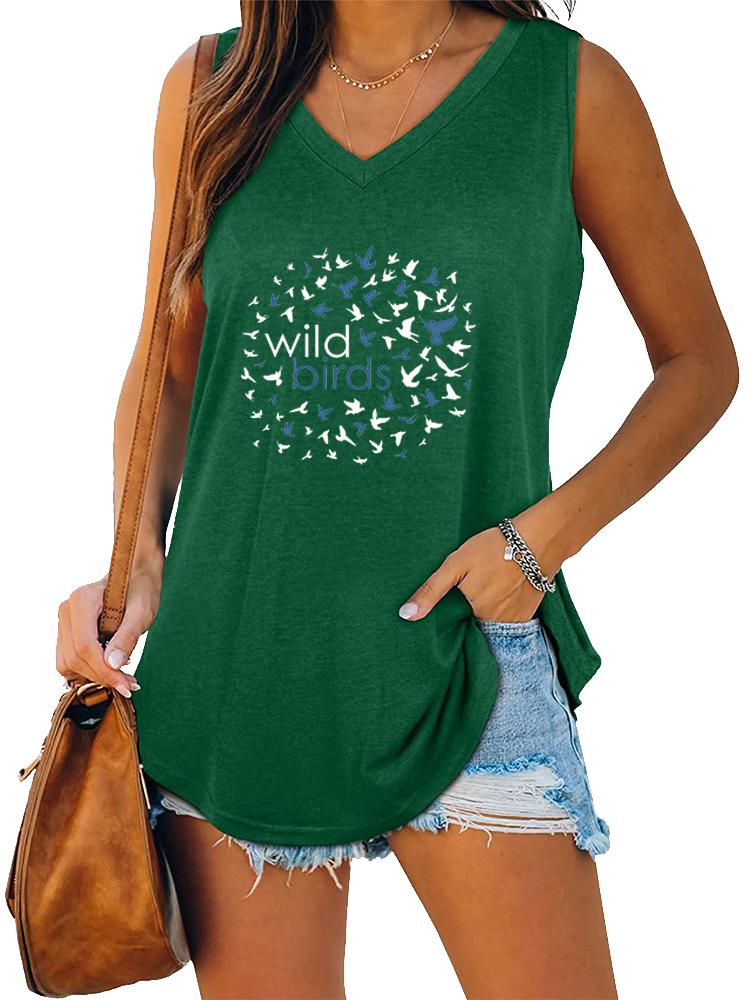 Damenmode V-Ausschnitt Tanktop Sommer Casual Bedrucktes Ärmelloses Top