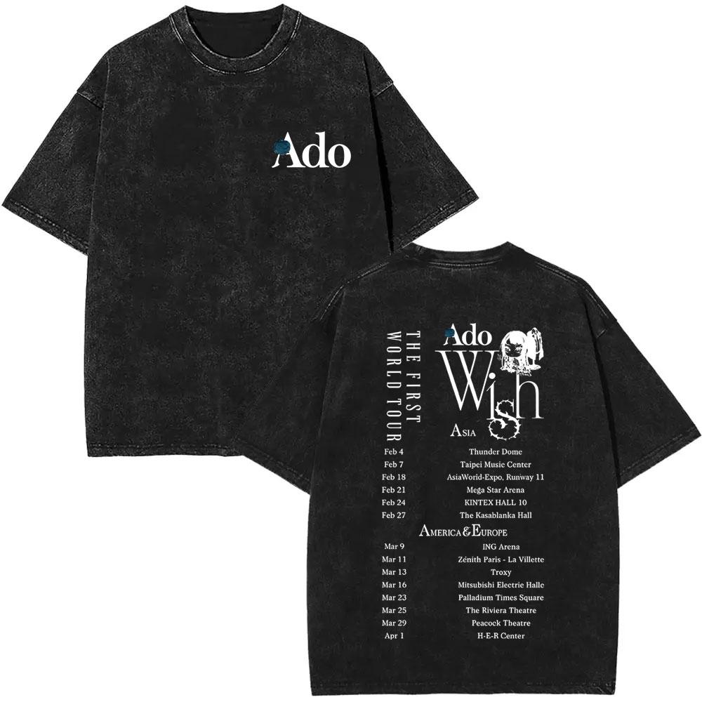 

Washed Vintage Ado World Tour Hibana Double Sided Print Tshirt Men Women Fashion Japanese Style Short Sleeve Tshirts Tops S