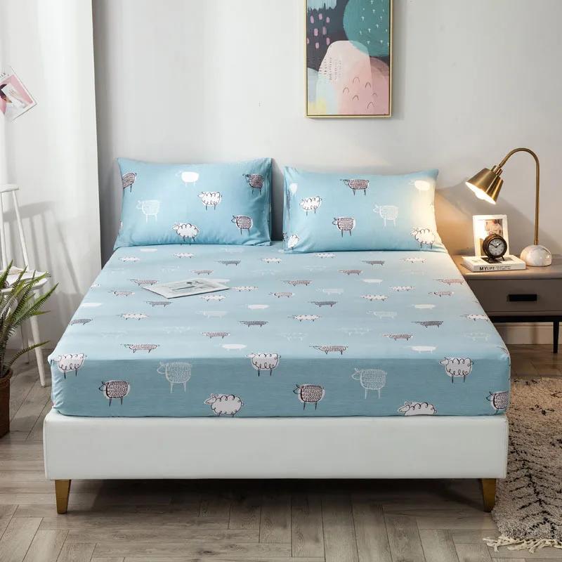Pure Cotton Printed Fitted Sheet Only Non-Slip Protective Cover for Bedroom  (no Pillowcase)