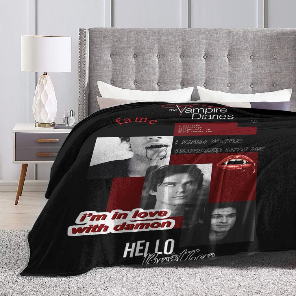 Damon Salvatore The Vampire Diaries Blankets Soft Warm Flannel Throw Blanket Bedspread for Living room Picnic Travel Home Couch