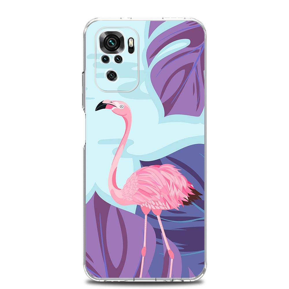 Phone Case For Xiaomi Redmi Note 13 12 5G 9S 9 8 10 11 Pro Plus 4G 9T 13C 12C 10C 9C 9A 7 Clear Cover Lovely Pink Flamingos Leaf
