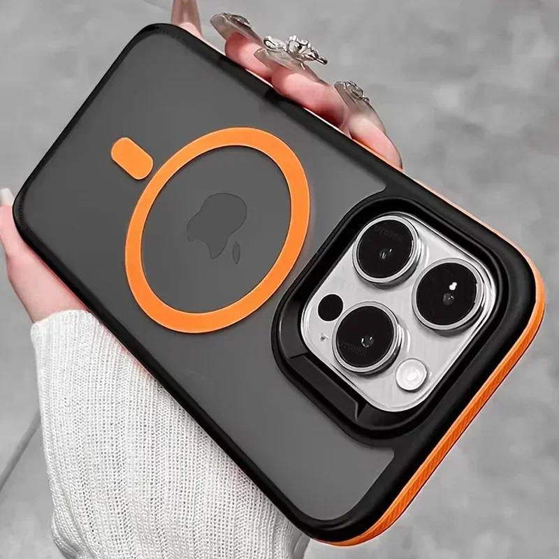 Matte Translucent Armor Shockproof Phone Case For iPhone 16 14 13 11 12 15 Pro Max 16 Plus Magsafe Magnet Wireless Charge Cover