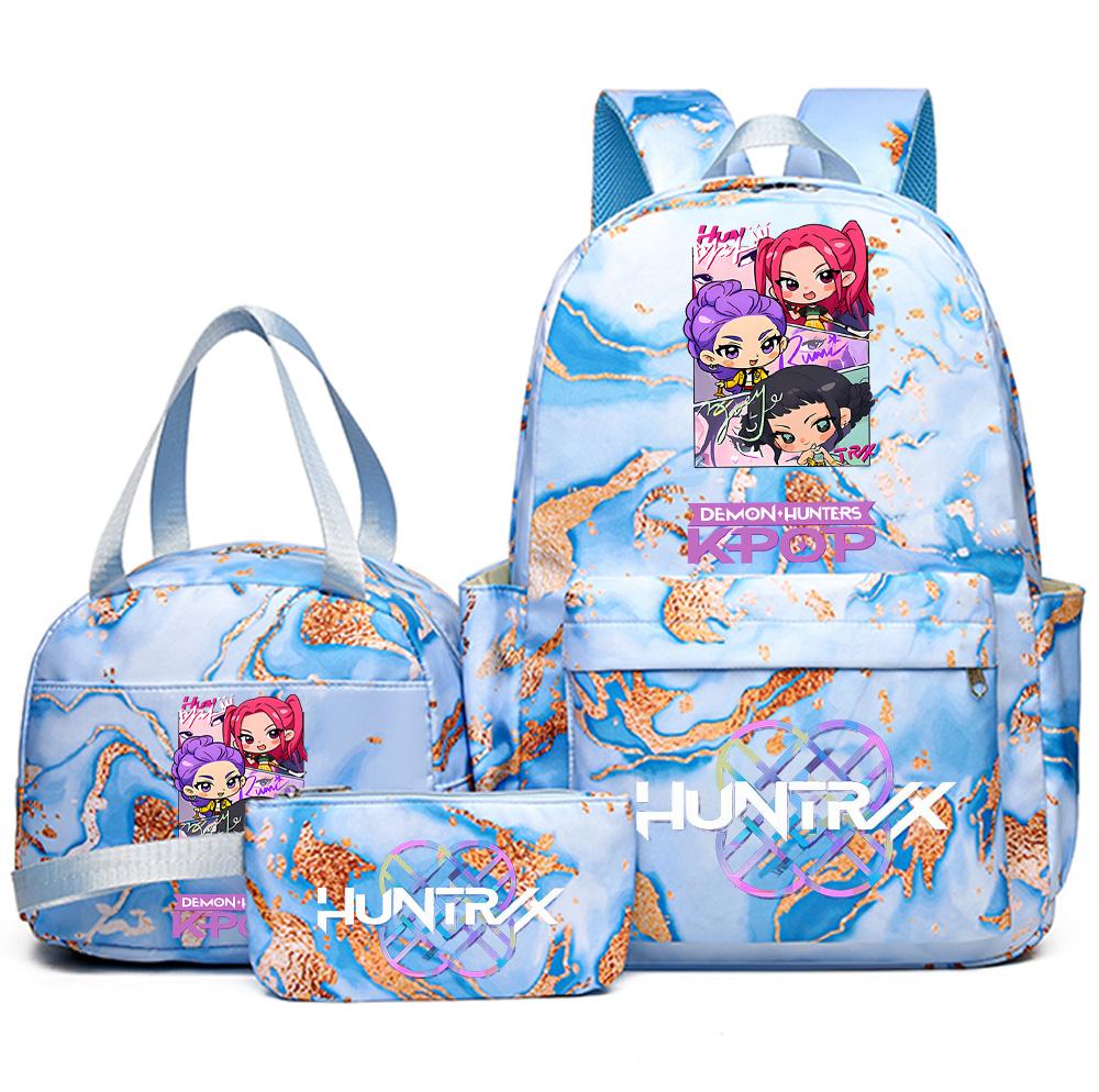 3Pcs/set Anime K-Pop Demon Hunters Printed Backpack Handbag Pencil Case for Teenager Student Bookbag Schoolbag Women Large Capacity Waterproof Bag