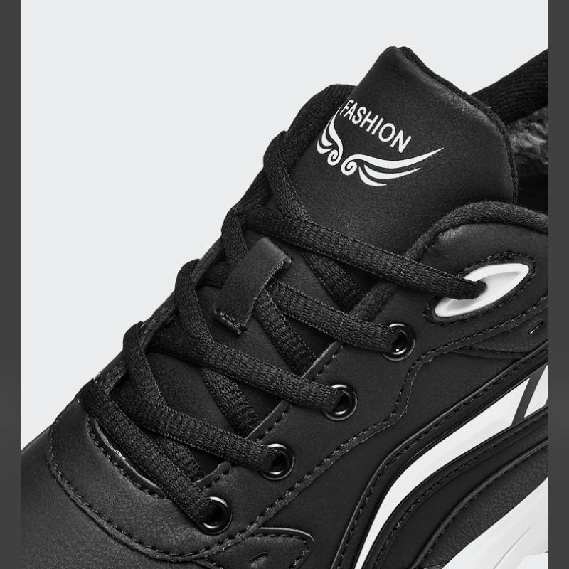 Autumn and Winter Men's Leather Sneakers Casual Plush Shoes Warm Footwear Snow Shoes Anti Slip Sneaker