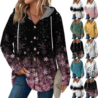 Women's Fashion Casual Raglan Long-Sleeve Drawstring Coat, Vintage Buttoned Hooded Coat