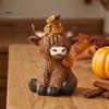 Lifelike Animal Shape Ornaments Highland Cow Garden Statue, Cute Resin Figurine Outdoor Indoor Fall Theme Window Display Table Desk Decor, Gift