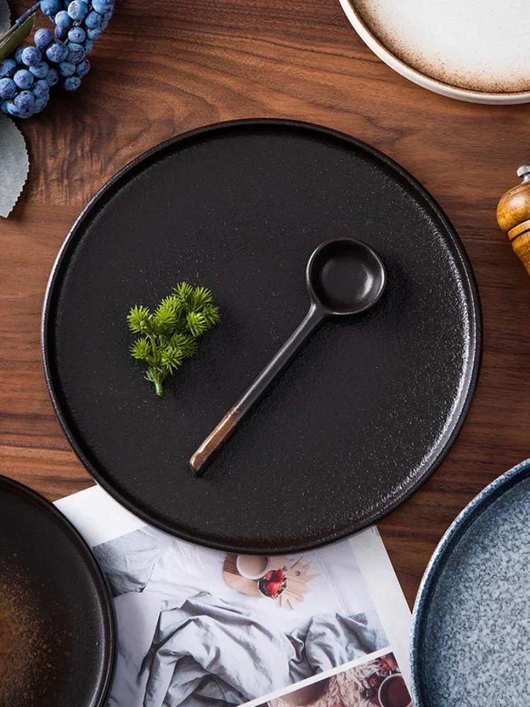 2pcs Black 8-inch Ceramic Steak Plate Household Western Food Pasta Tableware Restaurant Commercial Flat Plates Japanese Dishes