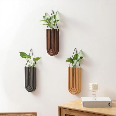 Pastoral Stable Wall-mounted Hydroponic Vase Handmade Durable Wood Frame Vase Craft Plant Holder Pendant Artificial Flower