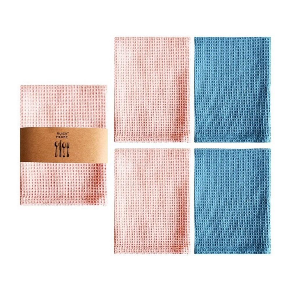 4pieces of Pure Cotton Waffle-pattern Face Towels, Dish Cloths, Tea Towels, Tablecloths, with Strong Water Absorption Capability