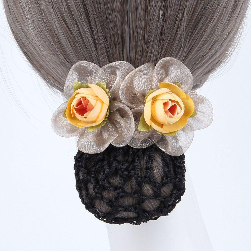 Flower Hairpin Women Spring Clip Headdress Hairgrips Cover Net Vintage Korean Bun Snood Female