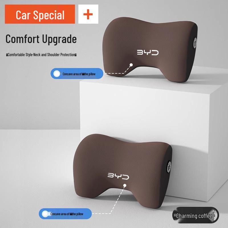Příslušenství pro vozy BYD: Opěrky hlavy, Bederní opěrky, Polštářky a Chrániče krku pro modely Qin Plus, Song Pro, Seagull, Seal, Han.