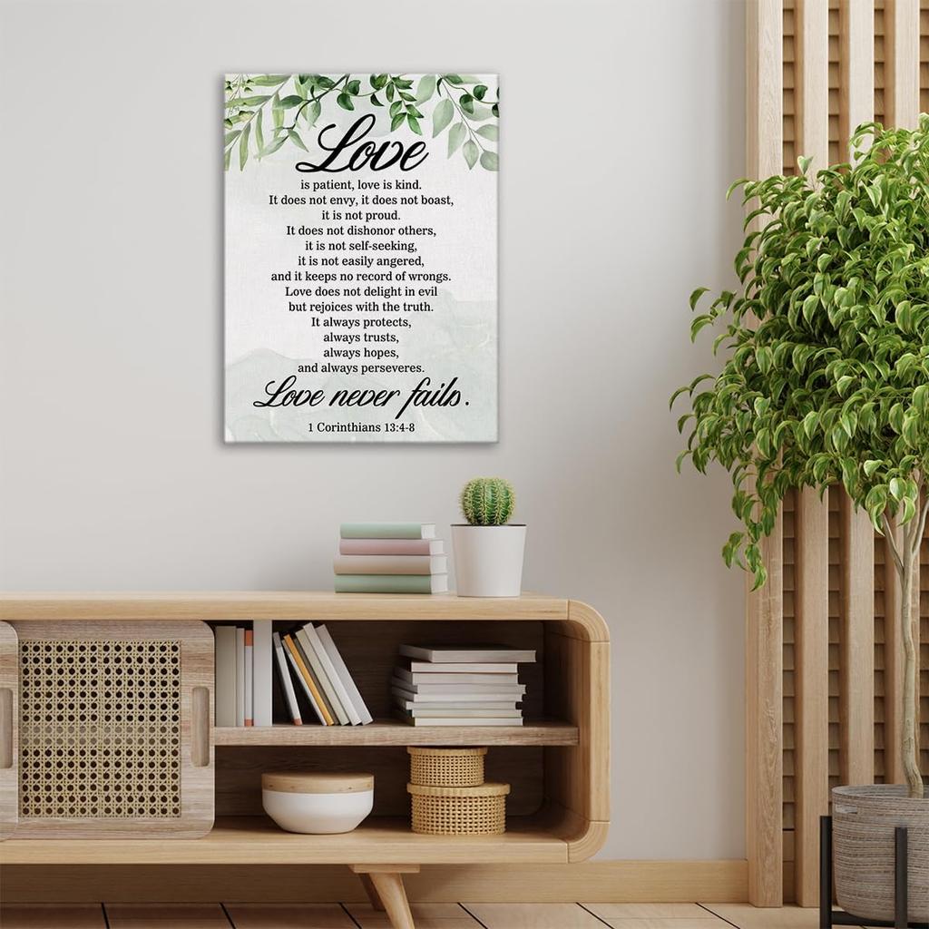 Christian Canvas Wall Art Love Is Patient Love Is Kind 1 Corinthians 13:4-8 Canvas Print Positive Scripture Painting Home Bedroom Wall Decor Framed