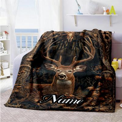 Forest Elk Deer Customize Your Name Blanket Cozy Personalized Blanket Warmthful Decor Great for Nap Couch Livingroom Seaside Ideal for All Seasons