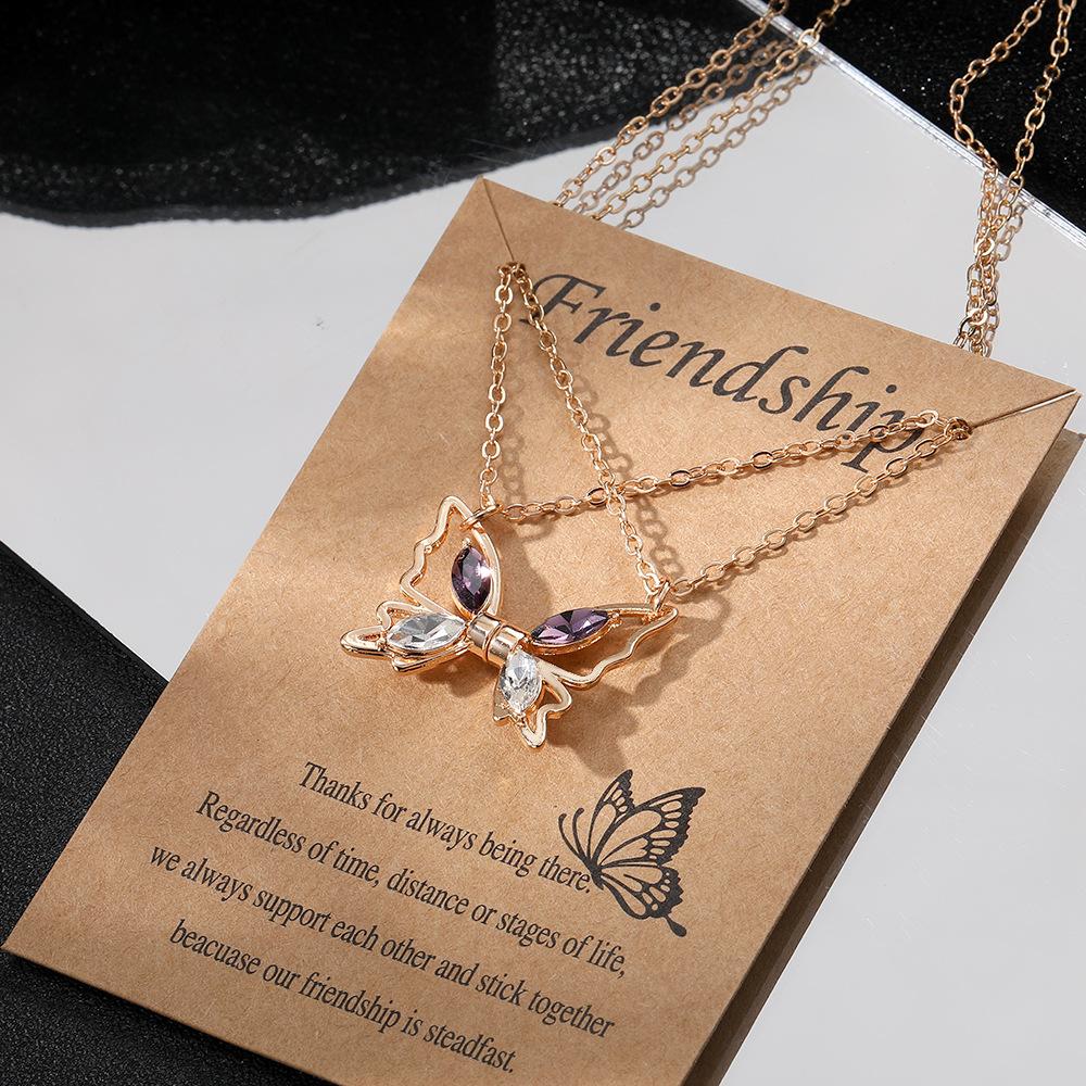 Euro-American Hot-Selling Diamond Butterfly Alloy Unisex Necklace Instagram Magnetic Best Friends Niche Pendant
