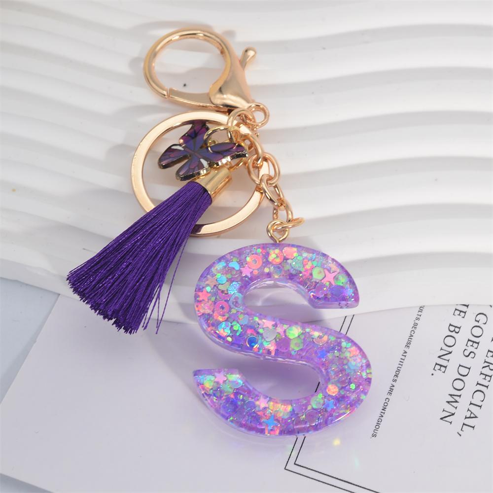 

AZ Фіолетові зірки Брелок Мила китиця Метелик Кулон Ініціали Брелок для жінок Сумочка Шарм Автомобільні ключі Аксесуари